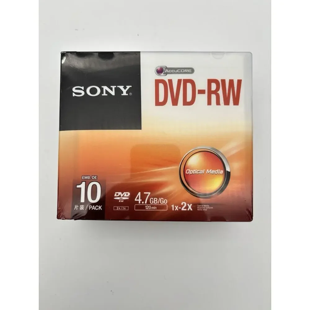 New. Sony DVD-RW Re-Recordable Discs 4.7GB Disc 10 Pack w Cases New. Sealed.